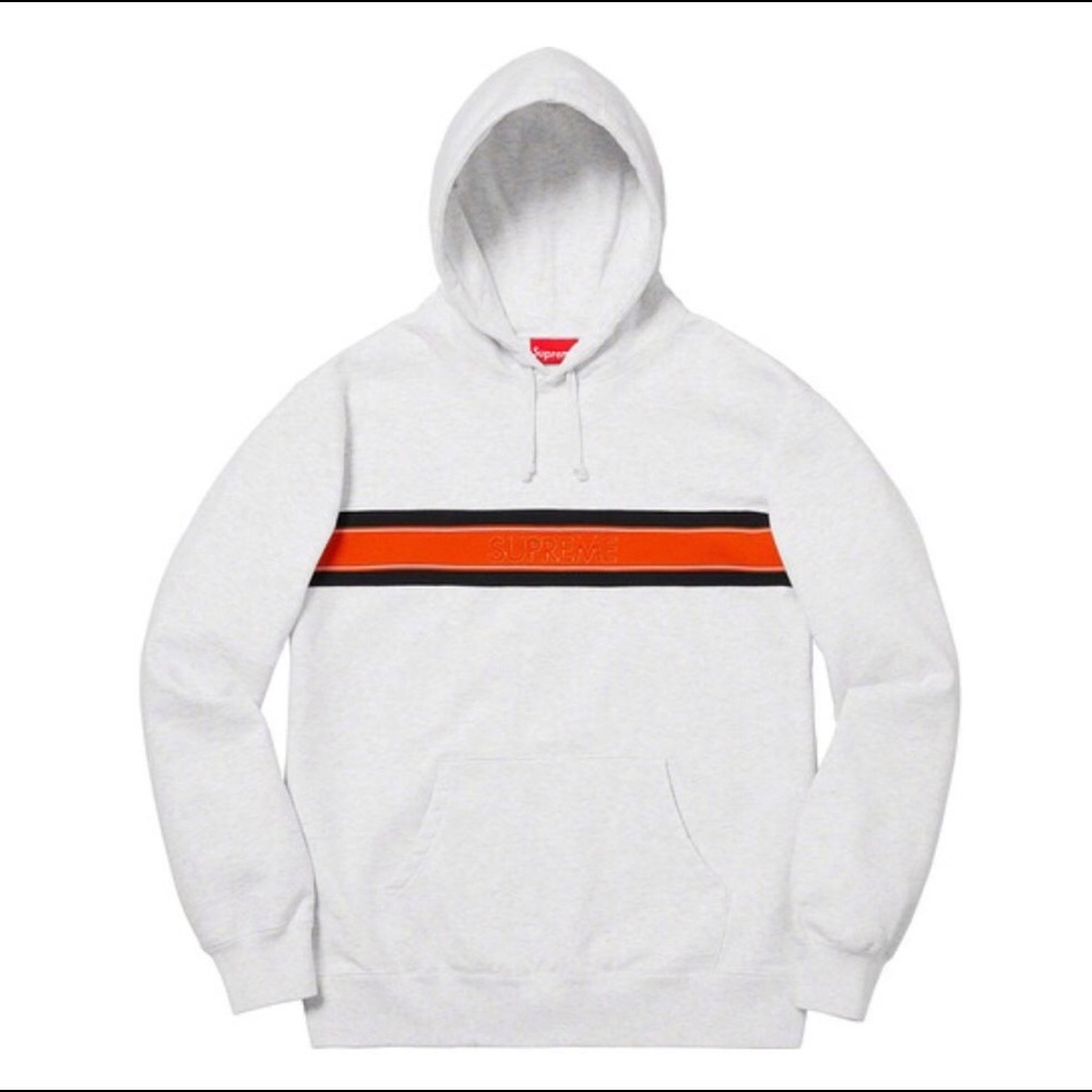 Supreme chest script logo hooded sweatshirt ash gray color medium size